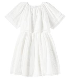 Хлопковое платье Broderie Anglaise Chloé Kids, белый