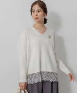 Вязаный пуловер с кружевным мотивом Suite L, цвет Ivory [002]