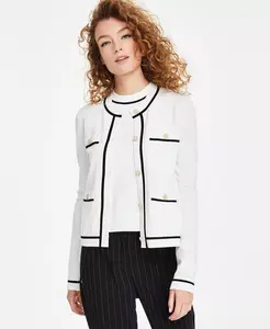 Женский кардиган с круглым вырезом и четырьмя карманами KARL LAGERFELD PARIS, белый