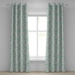 Шторы ABAKUHAUS с люверсами, бирюзового цвета, классический ботанический узор с ползучими листьями и ягодами растений - тема осени/природы, декоративные двухпанельные шторы, 280 см x 225 см, бежево-бирюзовый цвет Abakuhaus