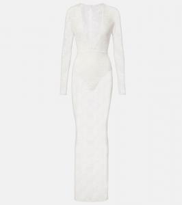 Свадебное платье из шифона с кружевом Alex Perry, White