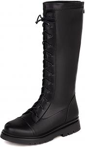 Generic Детские сапоги для девочек до колена, с молнией и шнуровкой, боевые сапоги 2025 года, модные кожаные школьные сапоги, панк-готика, белые ботильоны, на возраст 4-12 лет