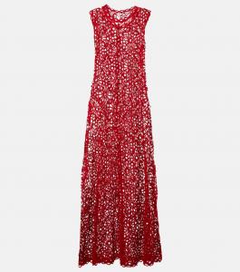 Макси-платье из хлопковой смеси с ажурной вязкой Norma Kamali, Tiger Red