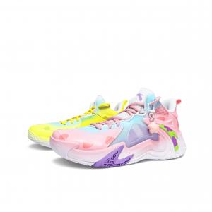 ANTA Баскетбольные кроссовки Airspace 4 противоскользящие износостойкие мужские низкие разноцветные розово-желтые, цвет Pink Yellow Mismatched