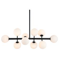 Home24 Потолочный светильник KJUL на 10 ламп, черный металл / белое опаловое стекло