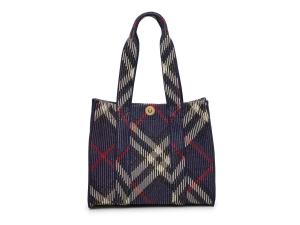 Сумка-тоут Burberry Small Knit Check Tote, Navy Plaid Print