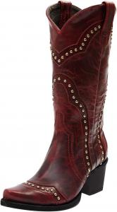 Женские ковбойские сапоги Agodor, сапоги до середины голени для ковбоя с классическими заклепками, заостренным носком, массивным каблуком, удобные для надевания, модные для платья, свадьбы и вестерн-образа, Red