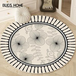 Budis Ковер круглый 120 см в стиле Chanel, утолщенный велюр для спальни, гостиной, кабинета, не скользит