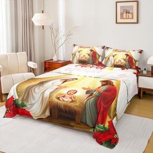 Erosebridal Комплект постельного белья с новогодним принтом рождественская елка для детей, Yellow Red Green