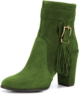 Женские закрытые ботильоны YDN с кисточками, на высоком массивном каблуке, с молнией, для повседневной ходьбы, Olive