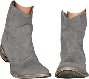 Ковбойские сапоги для женщин с широкой голенью, женские ботильоны на шнуровке, низкий каблук, широкая полнота, заостренный носок, западные ботинки, слипон, праздничная обувь Generic, Grey