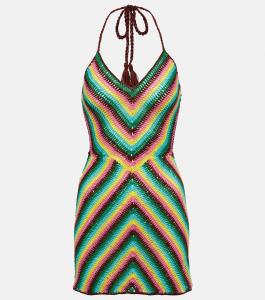 Мини-платье из хлопка в полоску, связанное крючком Anna Kosturova, Summer Stripe