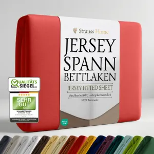 Простыня на резинке Jersey, 100% хлопок, 120 x 200 см - 120 x 220 см (вишнево-красный/красный) Strauss Home