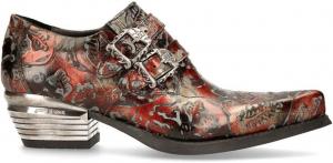 Мужские туфли New Rock 7960 с тисненой винтажной кожей, пряжкой и стальной подошвой, черный/красный