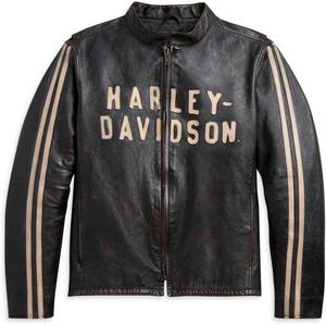 Кожаная куртка Harley-Davidson мужская в ретро-стиле с полосатыми рукавами - Black 97009-21VM