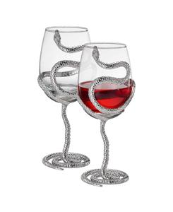 Набор из 2 бокалов для вина на ножке в форме змеи The Wine Savant, серебро