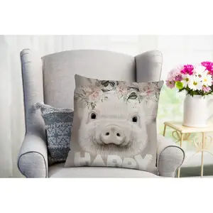 Декоративная подушка queence Bardo с милой свинкой Queence, Rosa + bedruckt