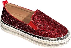 Женские кроссовки Ctreela с низким верхом и пайетками, блестящие повседневные туфли, удобные для прогулок и вечеринок, слипоны, Red