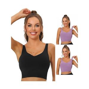 3 упаковки женских удлиненных спортивных бюстгальтеров для йоги с мягкой подкладкой для тренировок и фитнеса, средней поддержки, многоцветные ALLEGRA K, цвет Purple Black