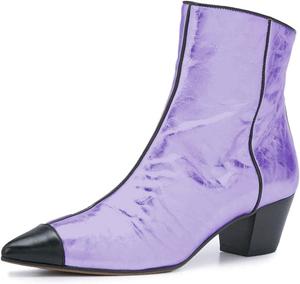 Женские ботильоны YDN с острым носком, массивным низким каблуком, на щиколотке, модные с каплевидным носком, молнией сбоку, зимние обувь без застежки, туфли для платья, Purple