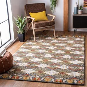 Ковер SAFAVIEH, 122 x 122 см, Trace Collection, Blue & Ivory, ручной работы из шерсти, идеален для помещений с высокой проходимостью в гостиной, спальне (TRC522M)