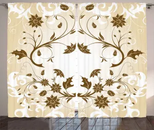 Штора ABAKUHAUS Floral Rustic, с закрученными лепестками, для спальни, со сборками, петлями и крючками, 280 x 245 см, кремово-белая с эффектом красного дерева