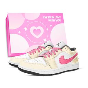 Jordan Air 1 Pink Clematis, устойчивые к истиранию низкие баскетбольные кроссовки Unisex в винтажном стиле, розовый желтый белый