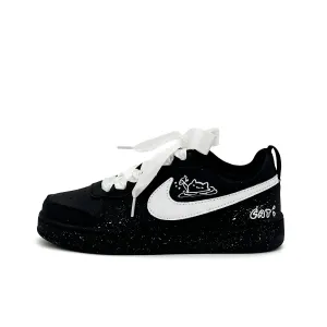 Nike Детские скейтбордистские кроссовки Court Borough Petting Kitten с противоскользящим покрытием, черные и белые, для подростков