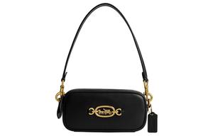 Кожаная портативная сумка через плечо маленького размера женская черная COACH