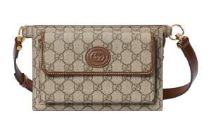 Gucci Поясная сумка Horsebit 1955 из парусины с кожаной отделкой, стандартный размер, мужская, бежево-черная