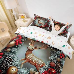 Erosebridal Комплект постельного белья Happy Christmas Holiday с новогодним принтом оленей и венков для детей, Red Green Yellow