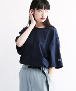 Футболка оверсайз с коротким рукавом, круглым вырезом и нашивкой-логотипом Champion, темно-синий