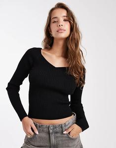 Трикотажный структурированный топ с V-образным вырезом ASOS DESIGN черного цвета