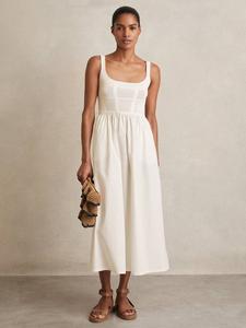 Kori платье-миди из перфорированного хлопкового трикотажа Reiss, Ivory