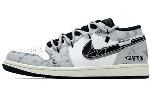 Jordan Air 1 устойчивые к истиранию низкие баскетбольные кроссовки в винтажном стиле унисекс белый серый