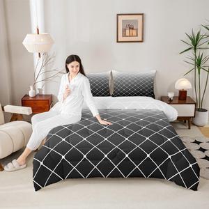 Erosebridal Черно-белый комплект постельного белья Ombre Geometric с градиентным узором в современном минималистичном стиле, Black White Gray