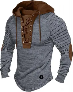 Толстовка с капюшоном для мужчин, длинный рукав, шнуровка