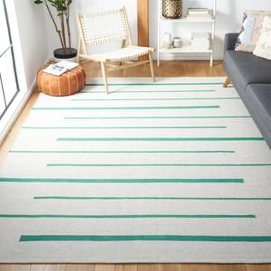 SAFAVIEH ковер 244 x 305 см - коллекция Montauk - большой - цвета ivory и dark green, ручной работы плоское плетение из хлопка, узор boho farmhouse в полоску, идеально для гостиной, спальни, офиса, столовой (MTK311X)