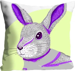 Декоративная подушка Queence "Hugo", с фиолетовым зайчиком, чехол без наполнения, 1 шт 40х40 см, фиолетовый/зеленый
