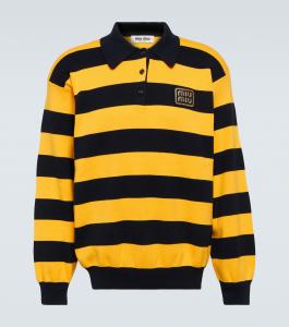 Полосатый хлопковый поло-свитер Miu Miu, Blu + Giallo