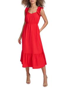 Платье миди без рукавов с оборками на рукавах Kensie, красный