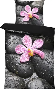 Комплект постельного белья 135х200 см и пододеяльник 80х80 см из микрофибры с современной фотопечатью, цвет: каменно-черный, размер: комплект из 4 предметов 135х200 см One-Home