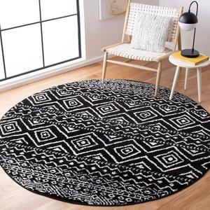 Ковер SAFAVIEH, 92 x 92 см, Tulum Collection Black/Ivory TUL267Z Moroccan Boho Distressed Non-Shedding