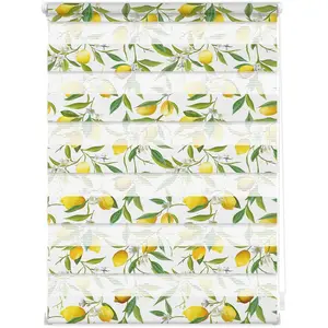 Оригинальные двойные рулонные шторы LICHTBLICK Дуо Ролло мотив Лимон Защита от света без сверления, свободно висящие с печатью Lichtblick Original, желтый/зеленый