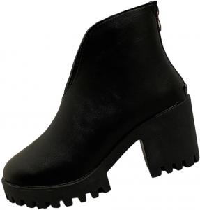 Женские ботильоны на низком толстом каблуке, повседневные короткие сапожки с перекрестной шнуровкой, с круглым носком, стильные ботинки на платформе для прогулок и работы Generic, Black