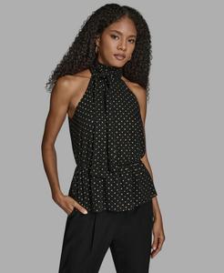 Женская блузка с воротником-халтером и принтом в горошек BCBG, Black