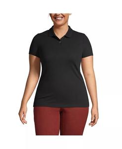 Школьная форма больших размеров, базовая сетчатая рубашка-поло с короткими рукавами Lands' End, черный