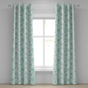 Бирюзовая штора на люверсах ABAKUHAUS с цветочным узором "бабочки и листья", весенний романтический дизайн, природа, декоративные двухпанельные шторы, 280 см x 225 см, бирюзовый цвет "морская пена" Abakuhaus