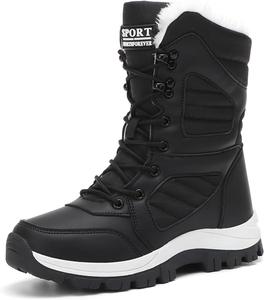 Женские зимние сапоги, водонепроницаемые, легкие, утепленные искусственным мехом, ботильоны средней высоты, классические короткие ботинки на шнуровке Generic, A02-Black