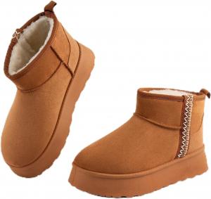 Зимние ботинки Samilor для женщин на платформе: мини-ботинки с противоскользящей толстой подошвой - теплая пушистая подкладка и комфортная амортизирующая стелька из пены с эффектом памяти - для мам и подростков, для улицы и дома, Brown